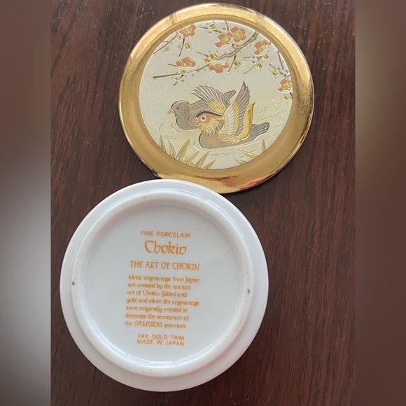 Vintage The Art of Chokin 24k Gold Edged Trinket Box Bird Copper Design Japan - Picture 7 of 9